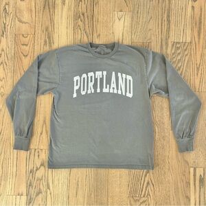 John Galt Portland Graphic Gray Long Sleeve Cotton Tee One Size Small/Medium